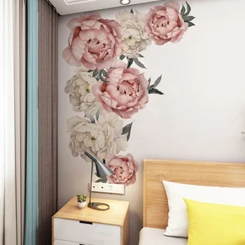 Huosehold 3D Flori de Bujor Model de Autocolant de Perete de Artă Decal Fundal Autocolant Pentru Casa Living Decor Dormitor