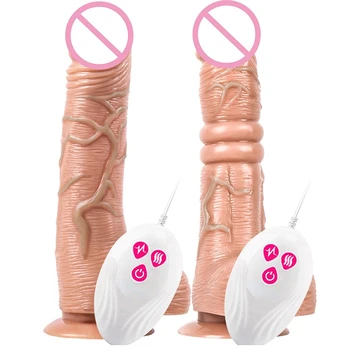 Telescopic Penetrare Vibratoare Realiste Penis artificial Sex Feminin Jucarii cu ventuza Încălzire Penis Control de la Distanță Pula pentru Femei