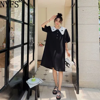 NYFS 2022 Vara Noi Coreea Femei Rochie Vestidos Halat Elbise de Bumbac Vrac Plus Dimensiune Maneca Scurta Guler Peter pan Rochii M-4XL