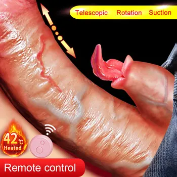 Pielea Sentiment Realist Încălzit Penis artificial Penis Penis Penis pentru Femei Jucării Sexuale Telescopic Rotație Aspirație Vibrator Masturbare Sexy Jucărie