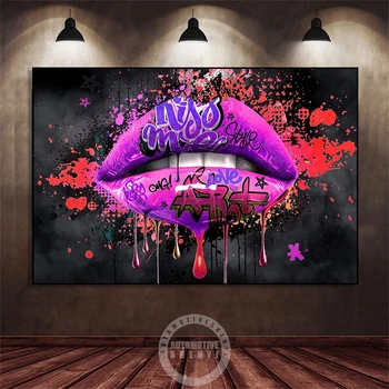 Sărută-Mă Graffiti Buzele Pop Art Panza Pictura Abstractă Dragoste Poster Și Arta De Imprimare Imagini De Perete Pentru Camera De Zi De Decorare Acasă