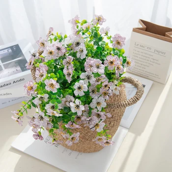 Plastice artificiale, Flori de Cires Mătase Daisy Decoratiuni de Craciun Vaza pentru Home Garden Party Nunta Fals Eucalipt Plante
