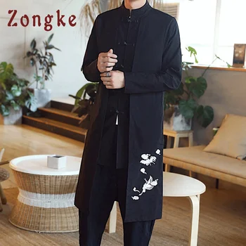 Zongke Stil Chinezesc Macara Broderie Jacheta Barbati Streetwear Mult Jacheta Barbati Jacheta Haină Lungă Mens Jachete Si Paltoane 2022