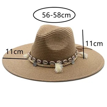 Pălării Panama Femei Bărbați Trupa Centura de Vest Cowboy Pălării de Paie Mare Refuz 11cm Protectie solara Plaja Paie Femei Palarii Sombrero De Mujer