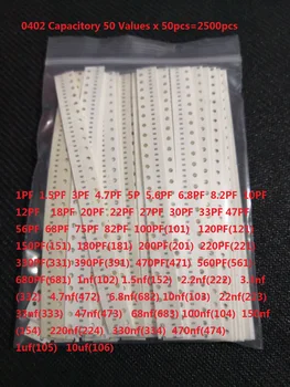 50values*50pcs=2500pcs SMD 0402 Condensator Ceramic Kit 1pF la 10uF Chip Condensator Ceramic de Probă kit Asortate 10PF 160 105 104 2.