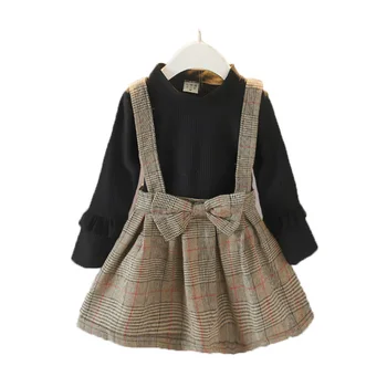 Îmbrăcăminte pentru copii Fete de Primavara Toamna Haine Fusta Fetita Fals 2 Piese la Modă Zăbrele Copii Rochie de Printesa