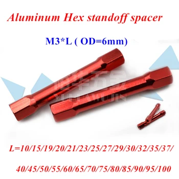 10buc M3 Anodizat Aluminiu Roșu Hex Pas Pilon Impas Distanțier M3*10/15/20/21/25/27/28/30/35/37/40/45/50/60/70/80/90/100mm
