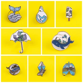 Balena Coadă De Pește Metal Broșe Valuri Peisaj Accesorii Haine Pin Rever Icon Insigne Decor Broșe Bijuterii Cadou Ace