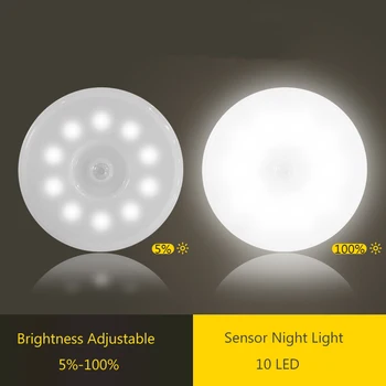 Senzor de Miscare PIR cu LED Lumina de Noapte USB Reîncărcabilă Estompat Lampa de Noapte pentru Dormitor Dulap de Bucătărie Lumină Wireless Dulap Lumina
