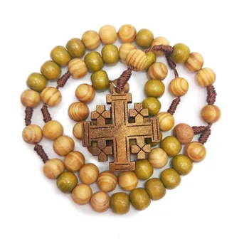 IERUSALIM Margele din Lemn Colier Cruce Isus Rozariul Colier Lanț Pulover Lung Femeie Colier Catolică Eligious Bijuterii