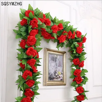 240CM/lot Trandafiri de Mătase Vița-de-vie cu Frunze Verzi Pentru Acasă Decorare Nunta Fals frunze diy pun ghirlande Flori Artificiale