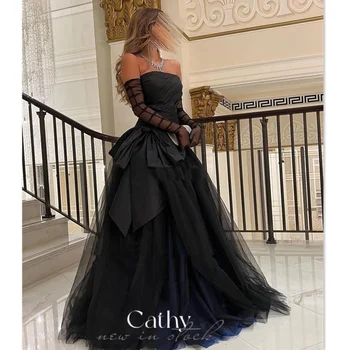 Cathy Sexy Strapless Rochie de Bal Cu Mănușă Neagră de Tul Rochie de Seara Rochie de Bal فستان سهرة Etaj Lungime Rochie de Petrecere
