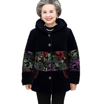 60-70 -80 de Ani de vârstă Mijlocie și Vârstnici, Femei Bumbac Haină de Iarnă de imprimare Sacou Casual Ține de cald Palton Parka de Mari Dimensiuni 5XL