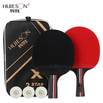 HuiEson 3 Stele racheta de tenis de masă Orizontală Racheta de lemn Racheta de Tenis de Masă a Stabilit Cu Caz + 3 Bile
