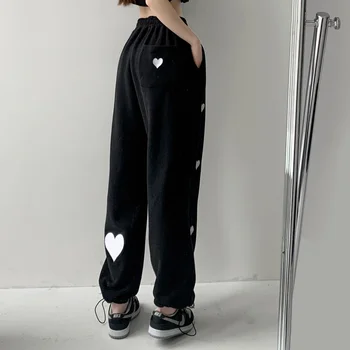Primăvara și Toamna Fierbinte Fete Stradă 2021 Style Dragoste pantaloni de Trening Femei Subțire Talie Mare Talie Elastic Paznici Liber Casual
