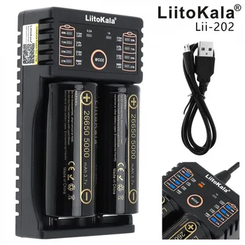 LiitoKala Lii-202 încărcător de baterie 2 buc HK LiitoKala Lii-50A 26650 5000mah baterie Reîncărcabilă pentru lanterna,40-50A descărcare