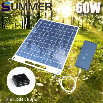60W Panou Solar Portabil Dual USB 5V Rapid Responsa Panel Kit Exterior de Urgență de Încărcare a Bateriei de Camping Drumetii Călătorie Încărcător de Telefon