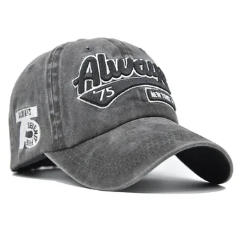 NewVintage Unisex Capac Scrisoare Broderie Întotdeauna Șapcă De Baseball Spălate Denim Bumbac Pălărie În Afara Reglabil Protectie Solara Pălării