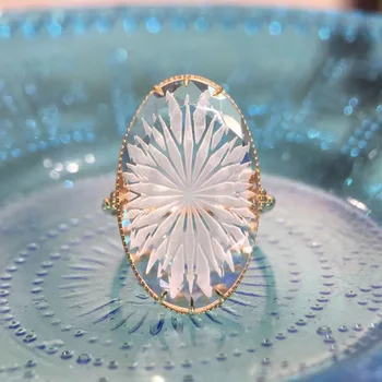 Agete vara retro cristal de gheață plutitoare inel de flori naturale alb cristal oval de argint 925 inel colier