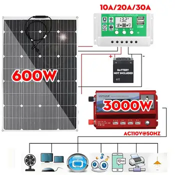 600w 1200w ETFE Panou Solar 12v Fotovoltaice Sistem Home Invertor Kit Complet de Celule Solare Încărcător Pentru Mașină, Barcă de Camping
