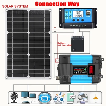 Vârf Invertor 4000W Sistem de panouri Solare Kit de Putere Masina Încărcător de Baterie Solara 12V la 110V 220V Tensiune Modified Sine Wave Camping