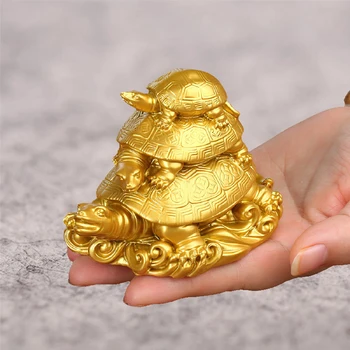 Aur hina Fengshui Avere longevitate Fu 3 Turtle Statuie Decor broască Țestoasă Animal Figura Ornament de Birou Acasă