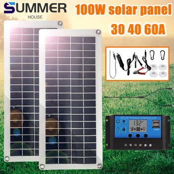 100W Panou Solar Kit Complet 12V Dual USB Cu 30-60A Controler de Celule Solare pentru Masina Yacht RV Barca Moblie Telefon Baterie Incarcator