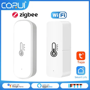 CoRui Tuya ZigBee, Wifi Senzor De Temperatură Smart Home Senzor De Umiditate Alarmă Inteligent Hidraulic Dispozitive Alexa Google Asistent