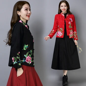Chineză stil strat femeile scurt broderie națională sacou stil retro stand guler industriei grele brodate femei jacheta topuri