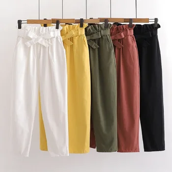 Coreea de Bumbac Vintage pantaloni de Vară 2021 Nou Arc Dantelă-up Talie Elastic Pantaloni Casual femei de Toate-meci Harlan Capri Pantaloni